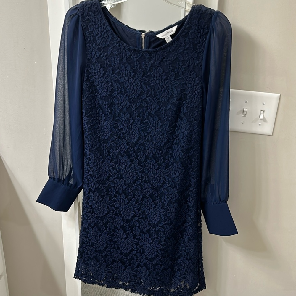 Charming Charlie navy blue size medium lace dress with sheer sleeves